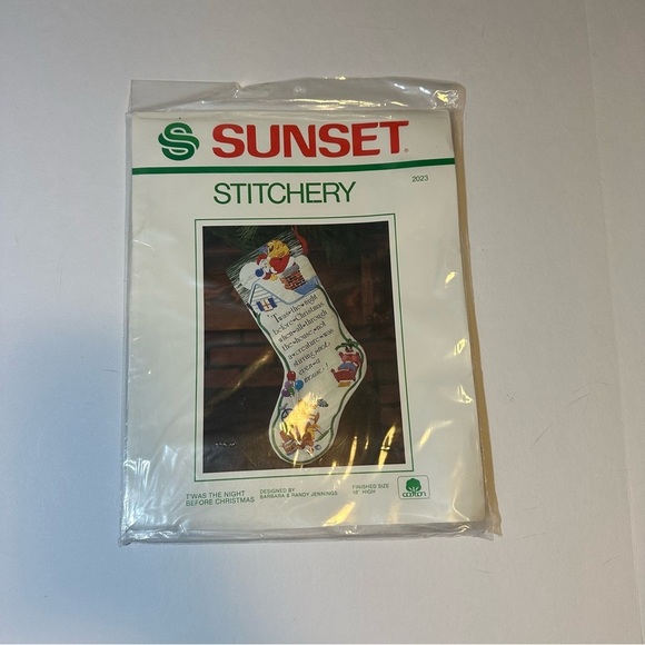 Vtg 1985 Sunset Stitchery Stocking Twas The Night Before Christmas NIP 18in - Picture 1 of 5